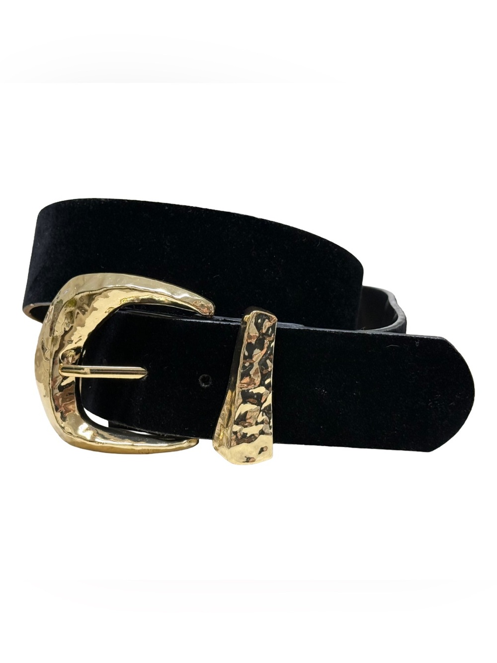 Zara Gold Pebbled Buckle Velvet Belt